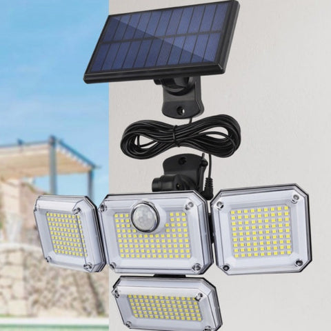 Zewnętrzna lampa solarna z czujnikiem ruchu, zewnętrzna lampa słoneczna 4 głowice 278 LED IP65 Wodoodporny zewnętrzny reflektor solarny z pilotem 3 tryby Solarny reflektor LED do ogrodu