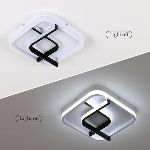 Nowoczesna kwadratowa lampa sufitowa, 24CM czarno-biała lampa sufitowa LED w geometrii, 23W 6000K chłodne białe światło akrylowa lampa sufitowa LED, do sypialni, salonu, przedpokoju, balkonu