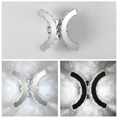 Kryształowa lampa ścienna, kinkiet wewnętrzny LED, 12W chłodne białe światło 6000K Double C Design, nowoczesna dekoracja ścienna oprawa oświetleniowa do salonu sypialnia przedpokój łazienka