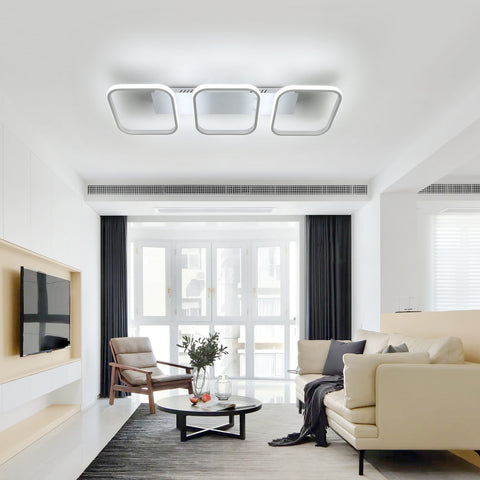 Plafonnier LED 45W, Plafonnier Géométrique Simple, Plafonnier Créatif Carré en Métal